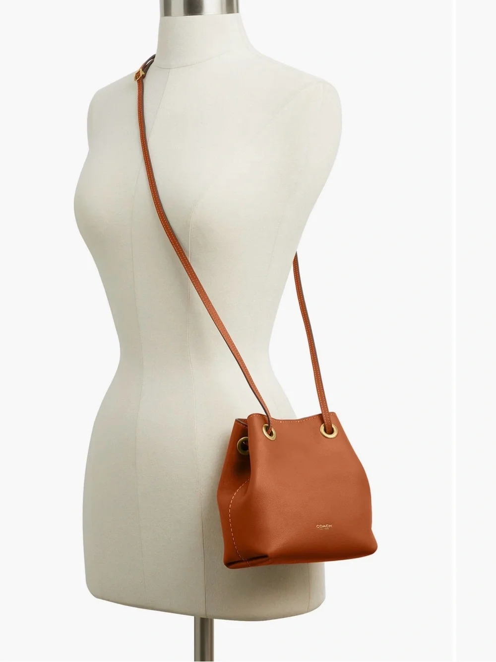 COACH Jade Drawstring Bucket Bag Amber Brown
